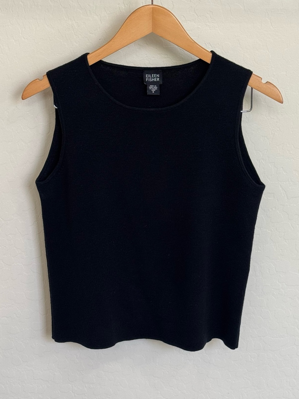 Eileen Fisher 100% Merino Wool Sleeveless Tank Knit Top Black Size S Shell